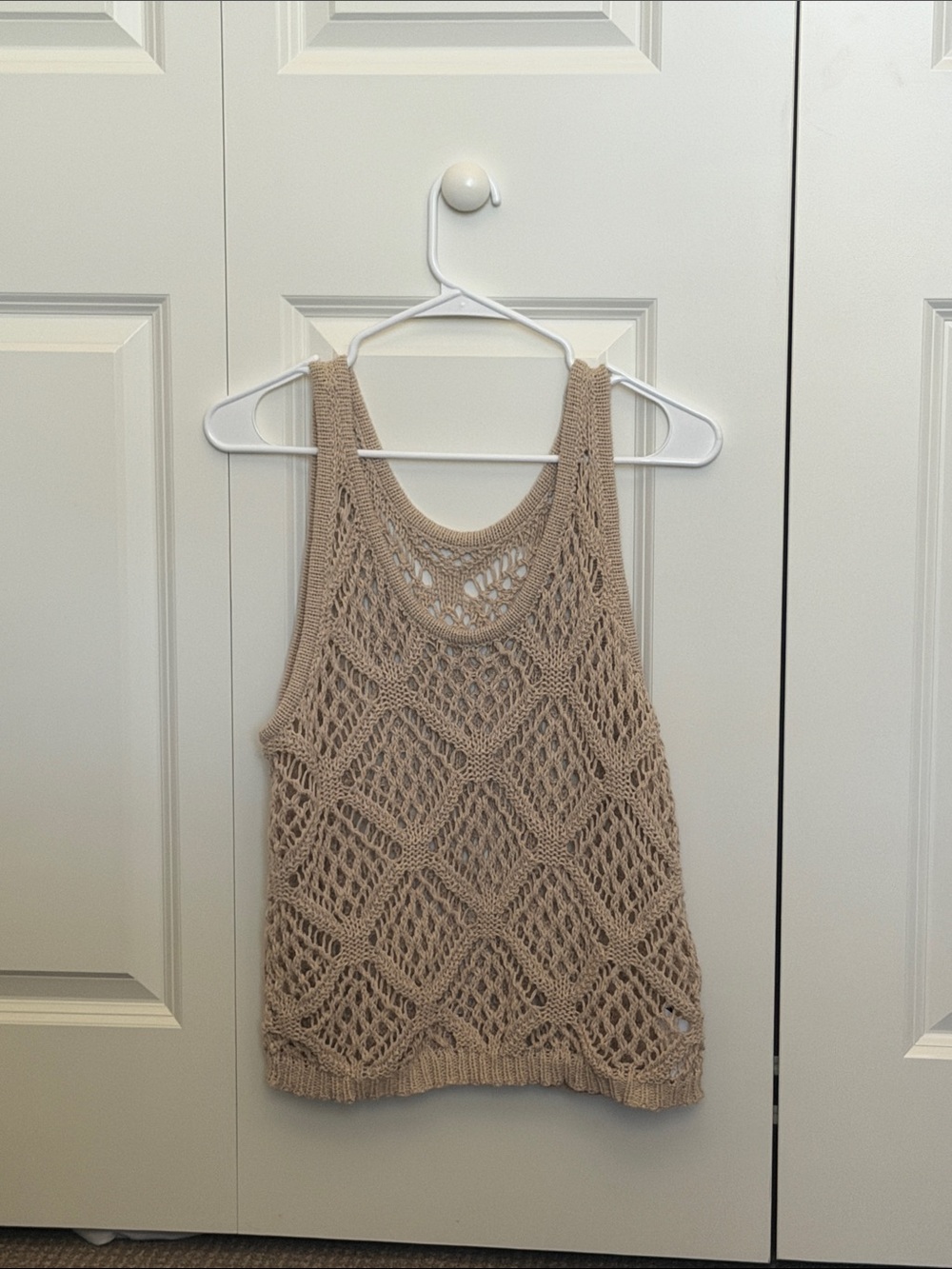 Source Unknown Beige Crochet Open-Knit Tank Top